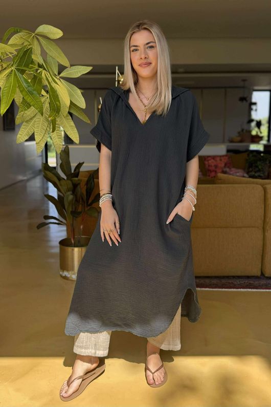 Made in Italy Paulo Pillow Cotton Shirt Dress Graphite 